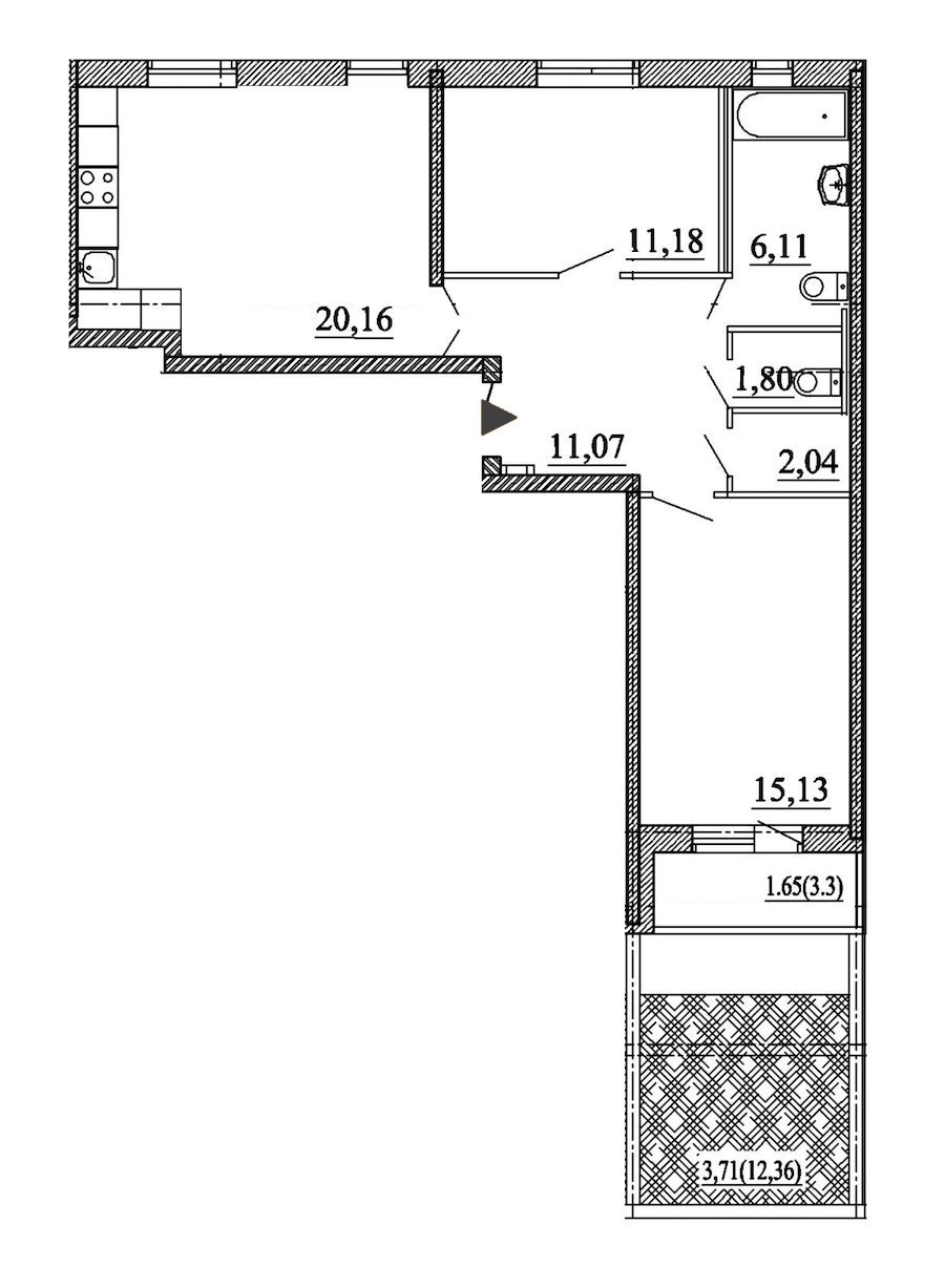 2-комнатная, 73 м² — ЖК ЖК Энфилд