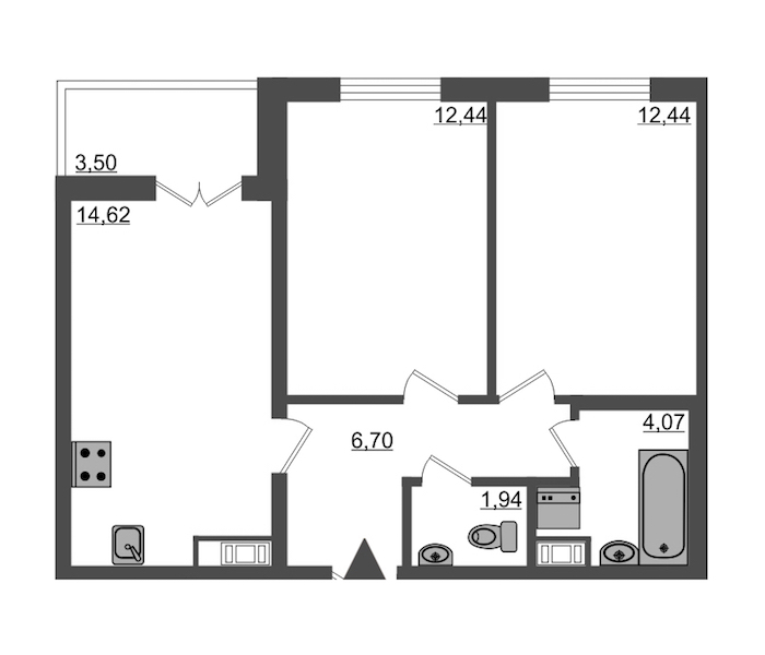 2-комнатная, 54 м² — ЖК ЖК Янила Драйв