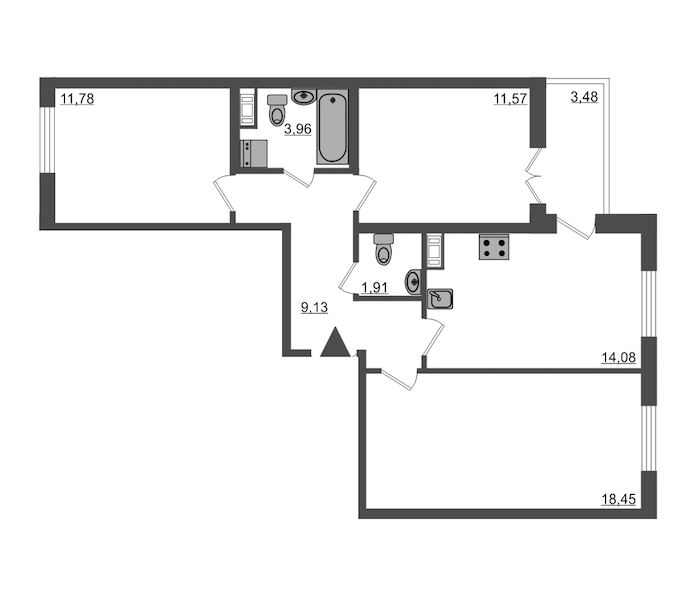 3-комнатная, 73 м² — ЖК ЖК Янила Драйв