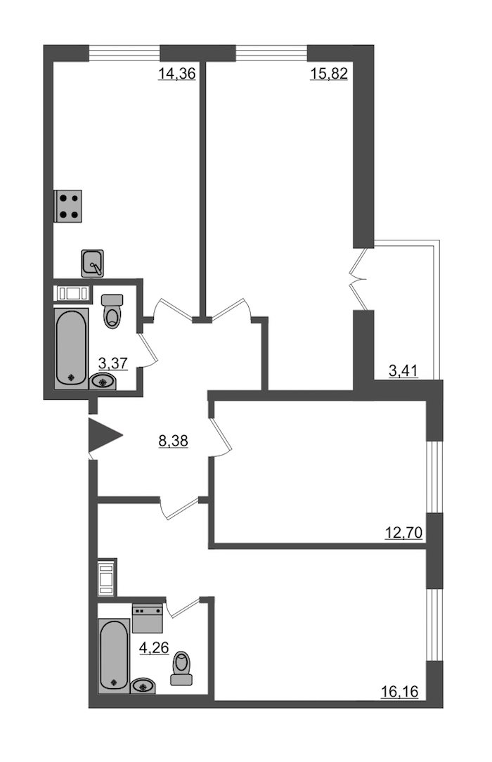3-комнатная, 81 м² — ЖК ЖК Янила Драйв