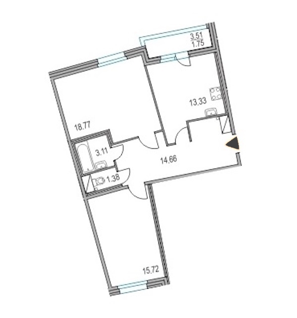 2-комнатная, 67 м² — ЖК ЖК Приморский квартал
