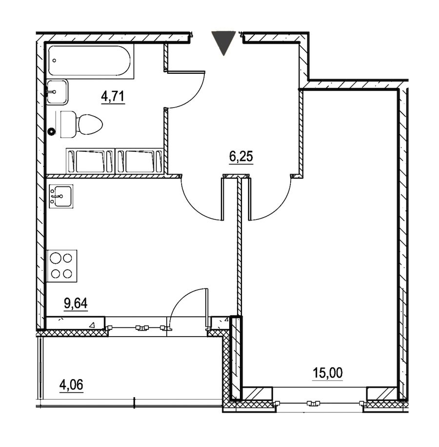 1-комнатная, 38 м² — ЖК ЖК Охта Хаус