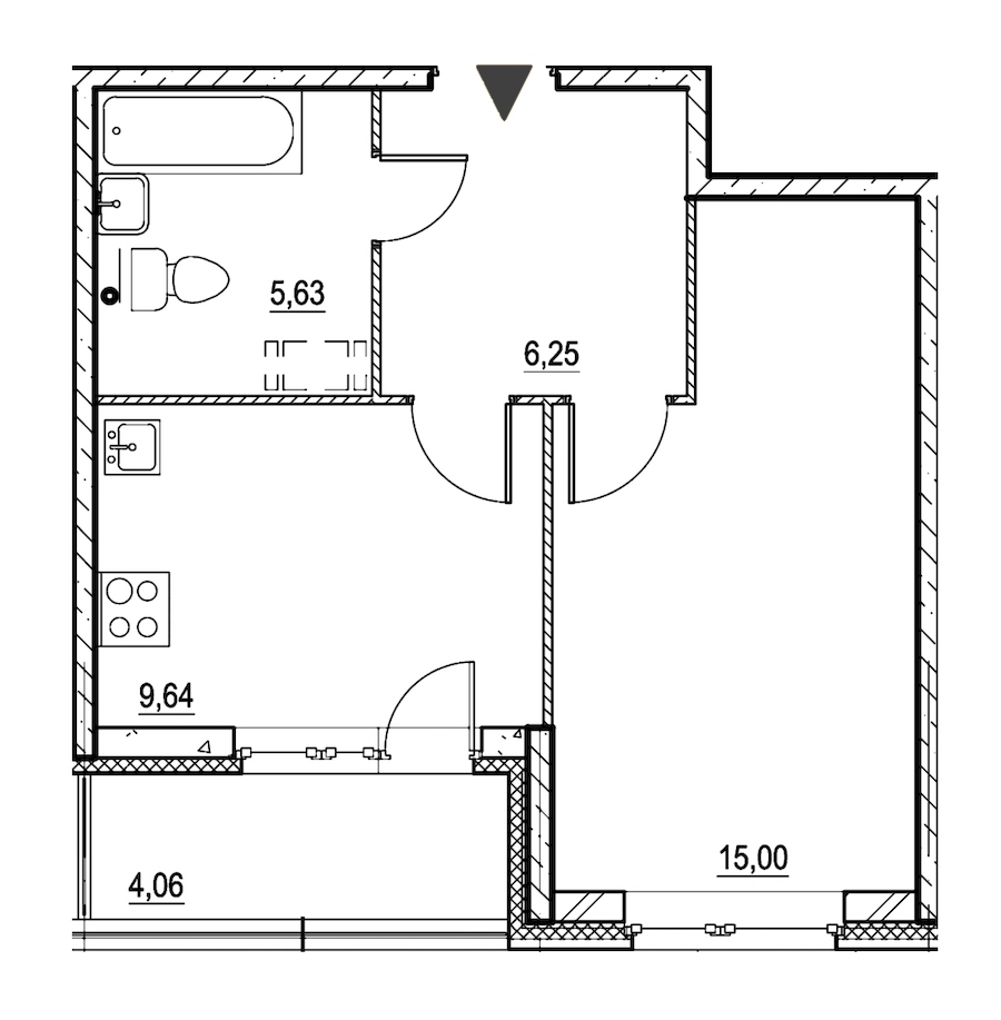 1-комнатная, 39 м² — ЖК ЖК Охта Хаус