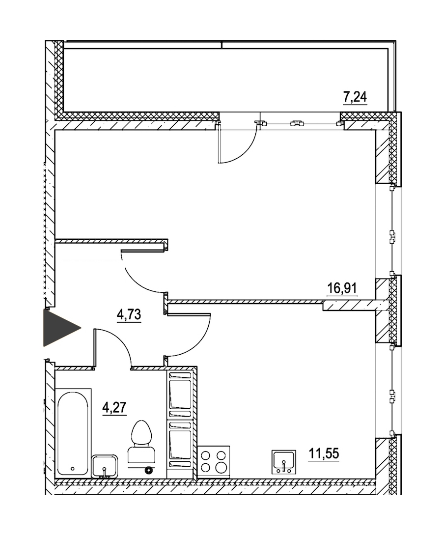 1-комнатная, 41 м² — ЖК ЖК Охта Хаус