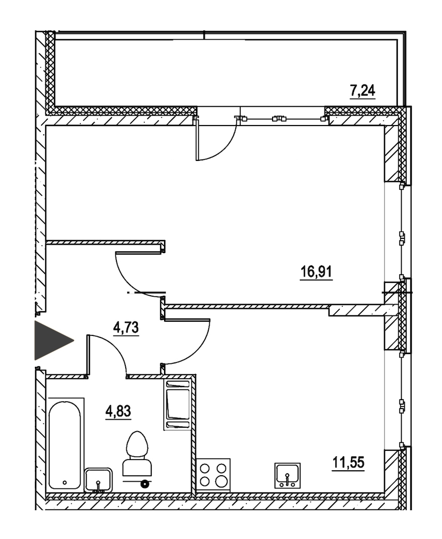 1-комнатная, 42 м² — ЖК ЖК Охта Хаус