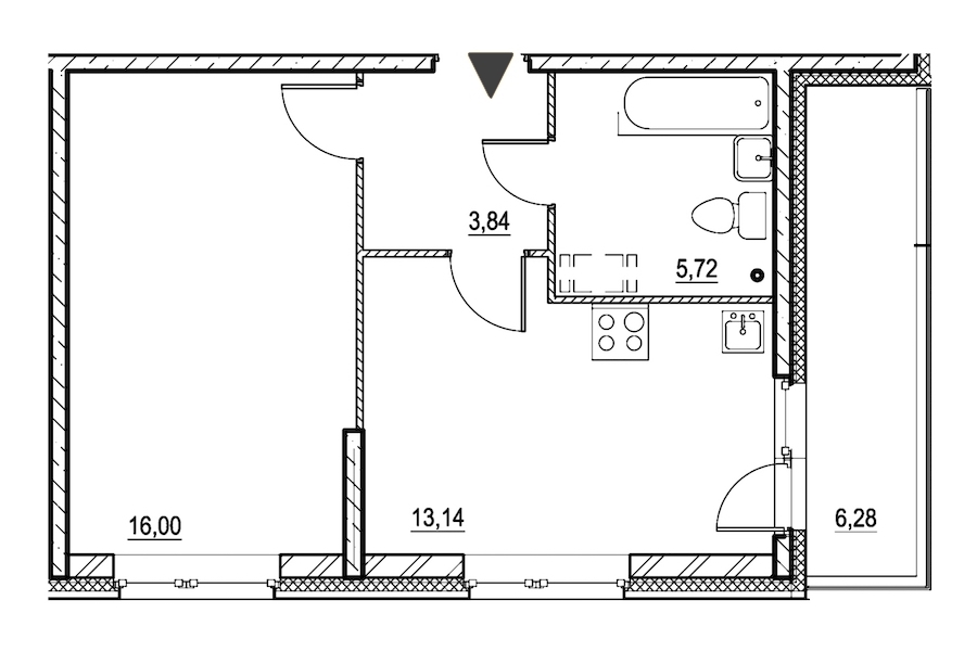 1-комнатная, 42 м² — ЖК ЖК Охта Хаус