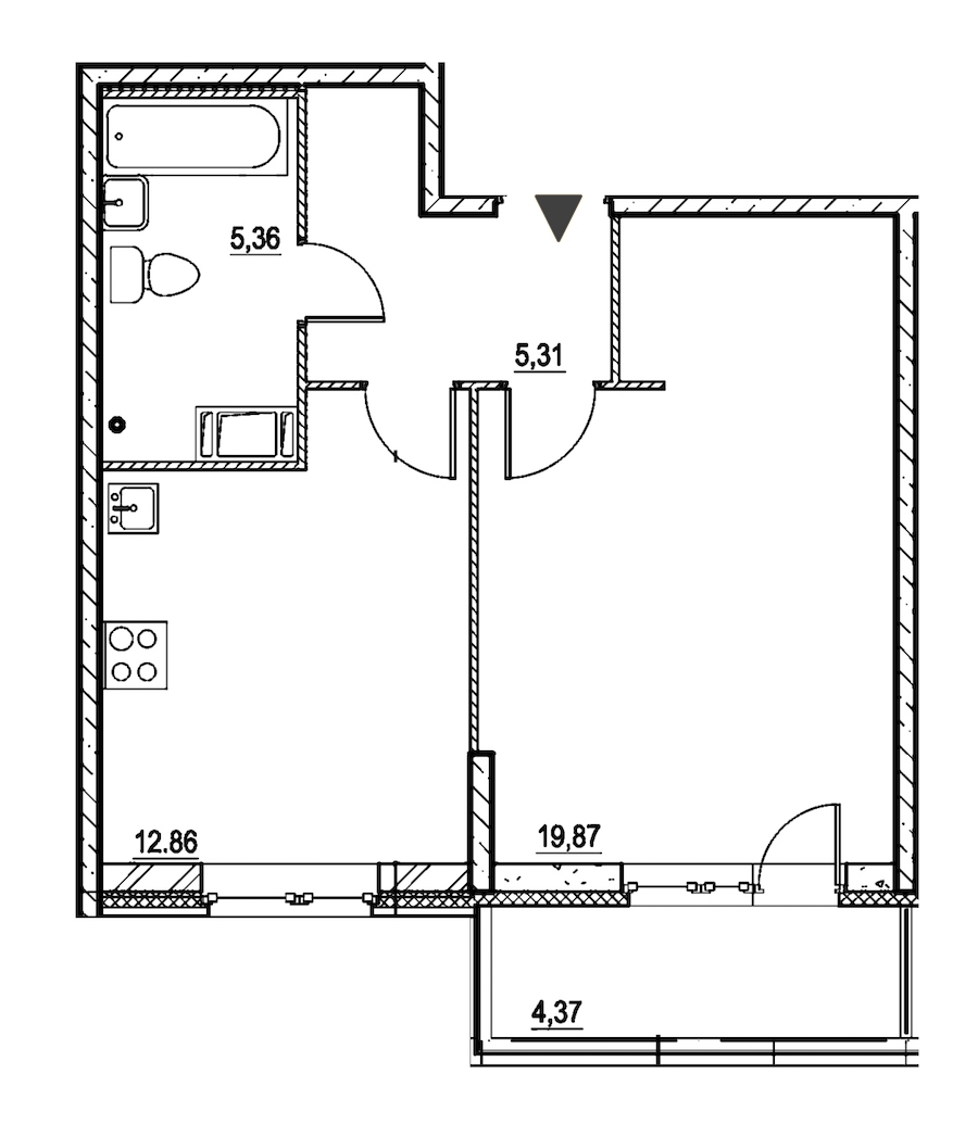 1-комнатная, 45 м² — ЖК ЖК Охта Хаус
