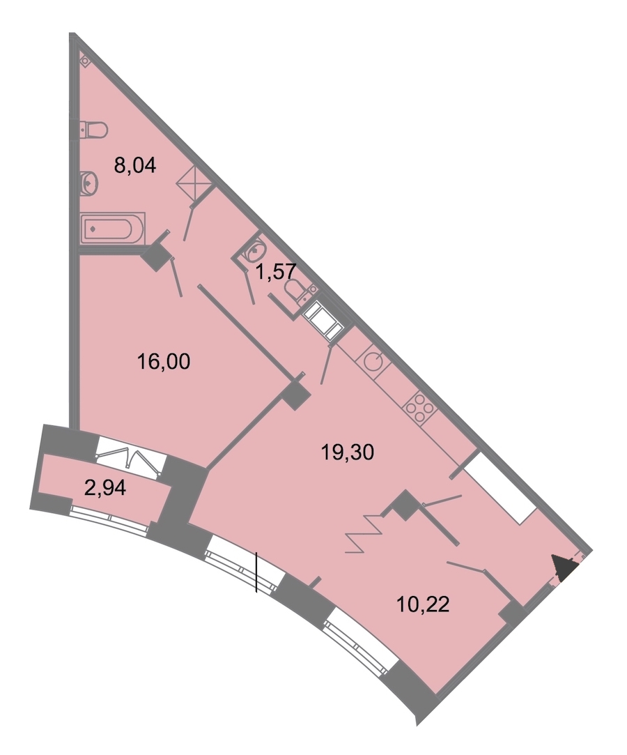 2-комнатная, 68 м² — ЖК ЖК Архитектор