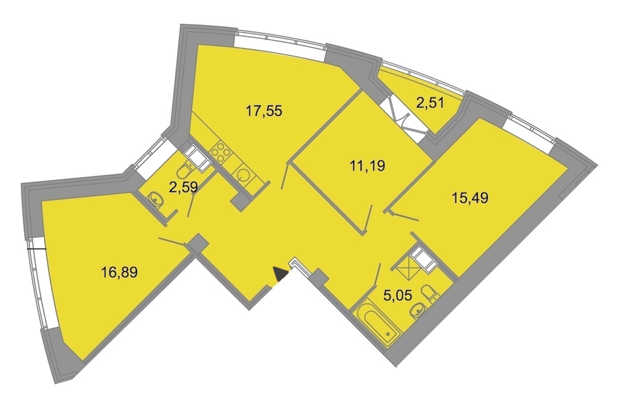 3-комнатная, 90 м² — ЖК ЖК Архитектор
