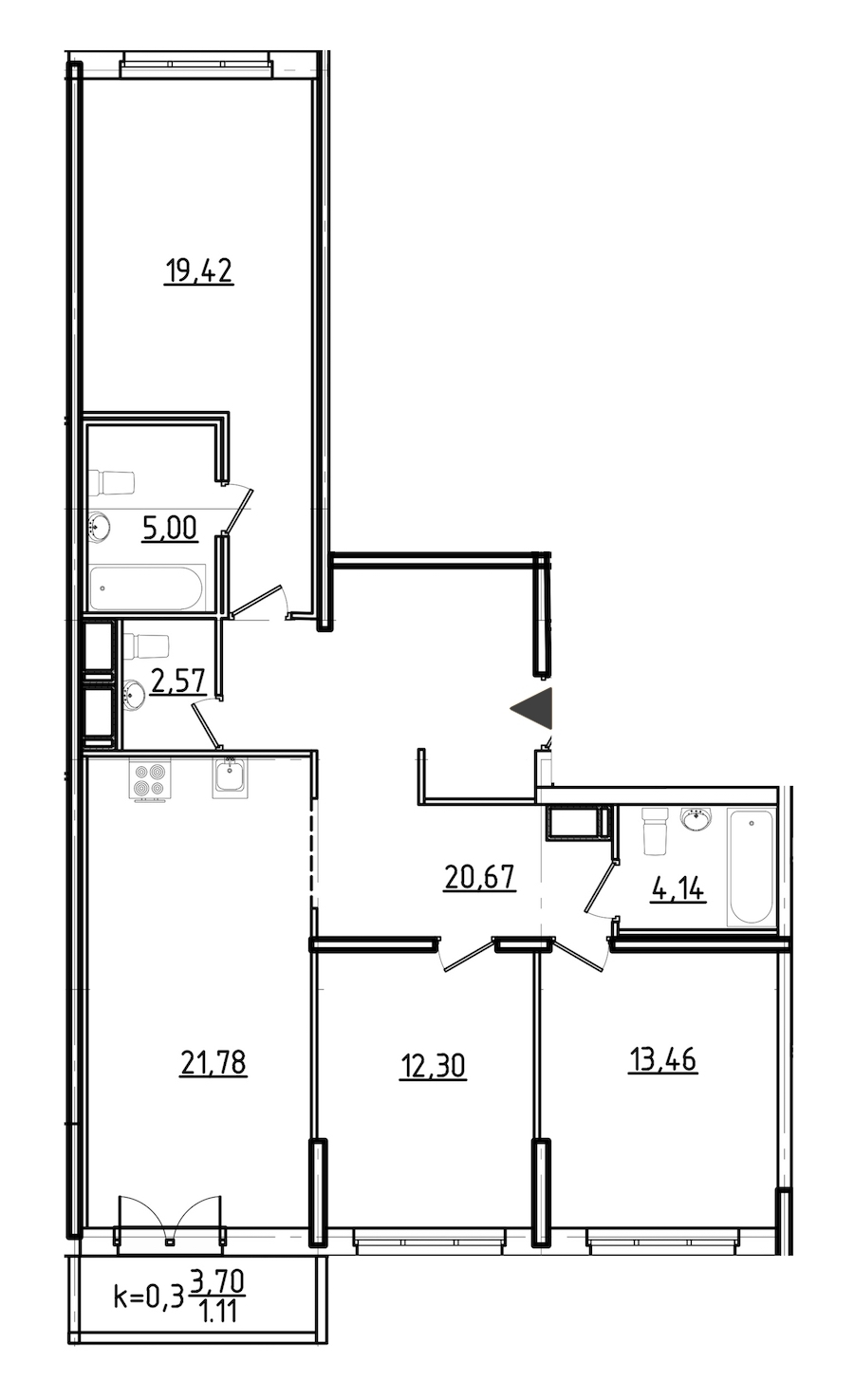 3-комнатная, 100 м² — ЖК ЖК Нахимов