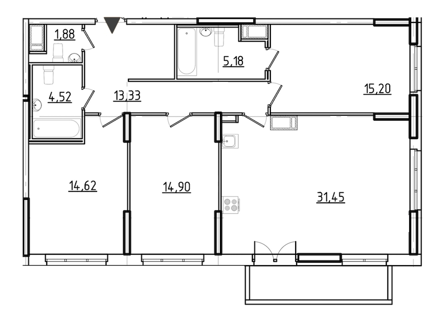 3-комнатная, 103 м² — ЖК ЖК Нахимов