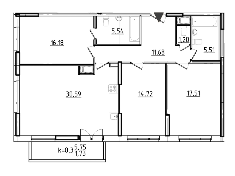 3-комнатная, 105 м² — ЖК ЖК Нахимов