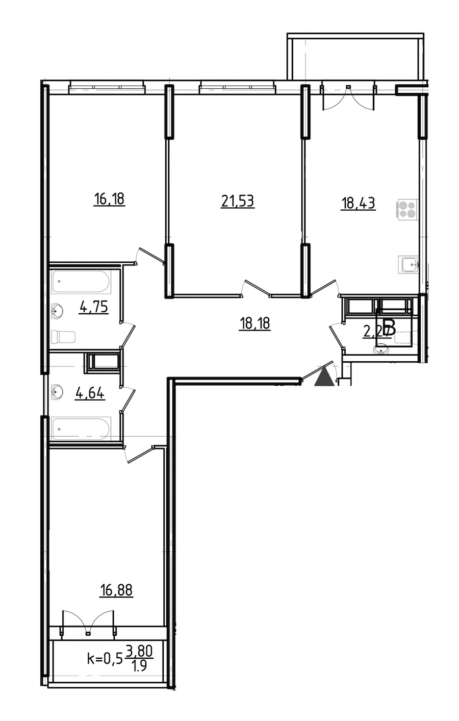 3-комнатная, 106 м² — ЖК ЖК Нахимов
