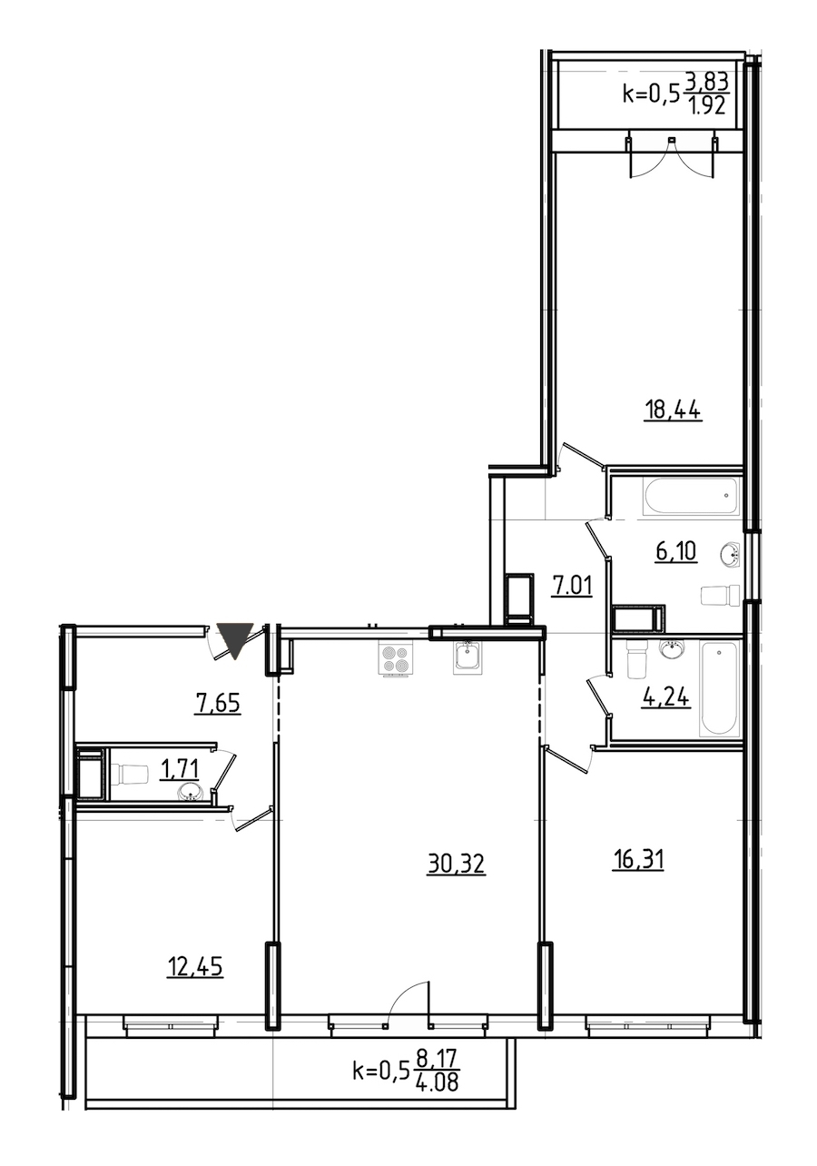 3-комнатная, 110 м² — ЖК ЖК Нахимов