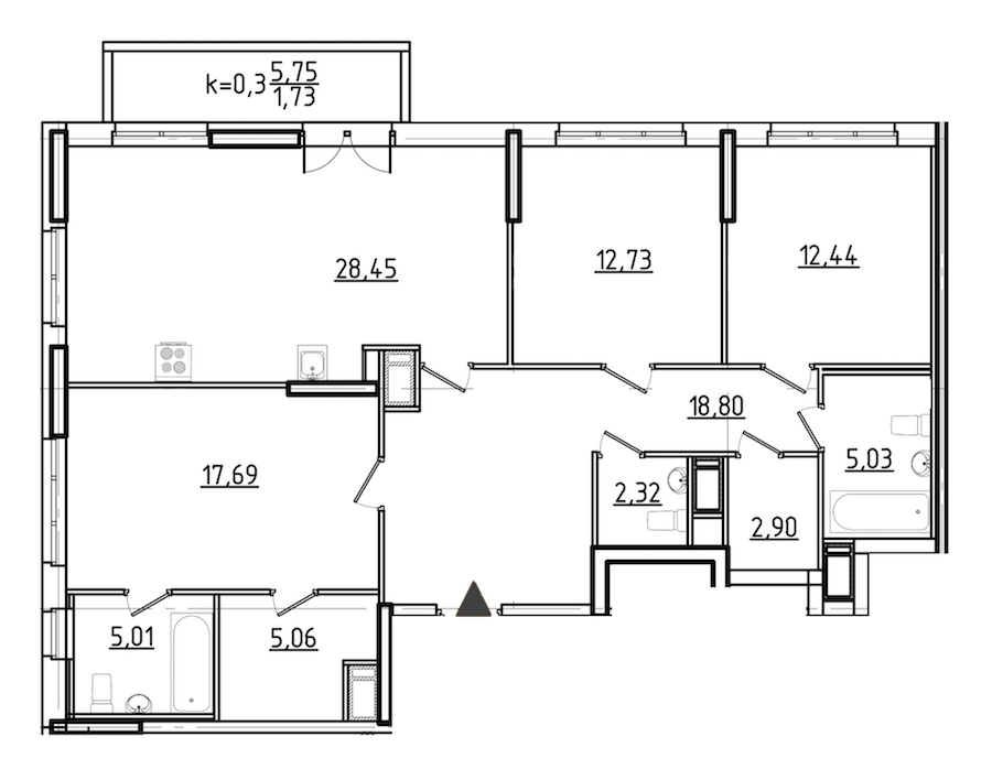 3-комнатная, 112 м² — ЖК ЖК Нахимов