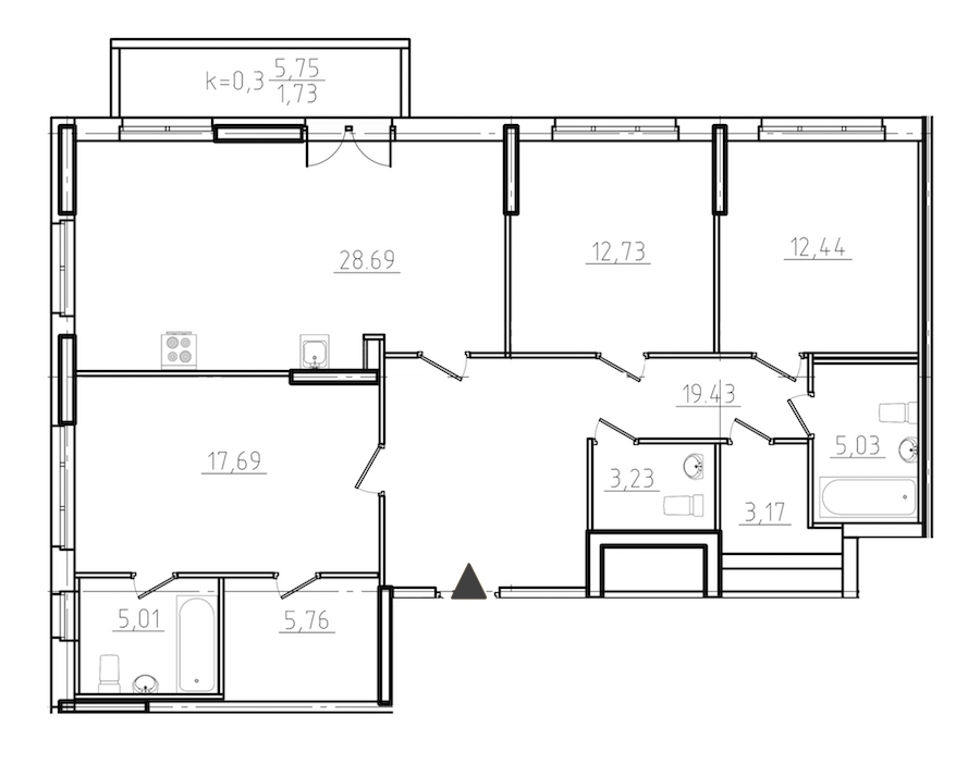 3-комнатная, 115 м² — ЖК ЖК Нахимов