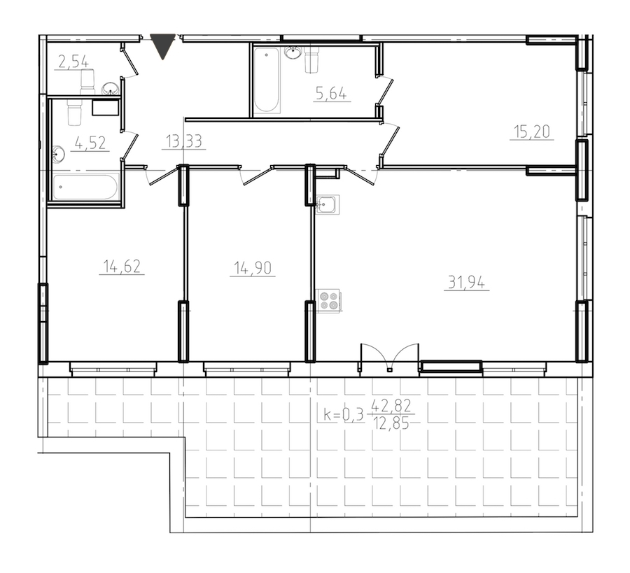 3-комнатная, 116 м² — ЖК ЖК Нахимов