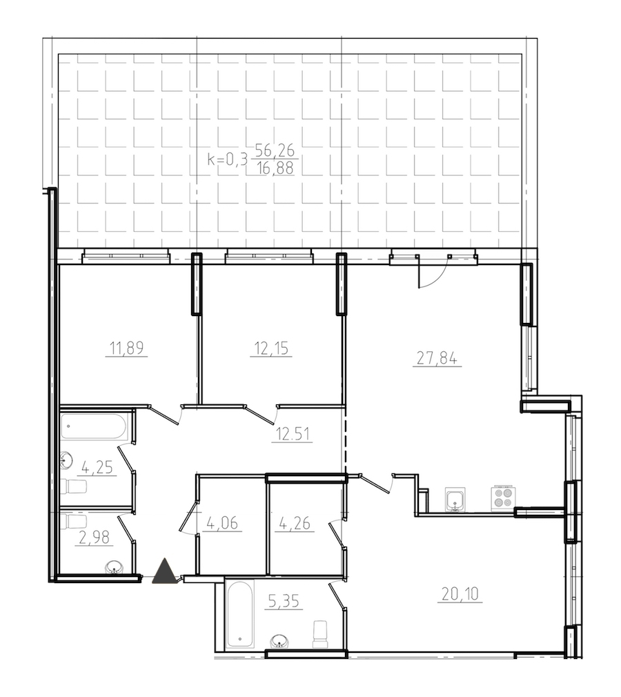3-комнатная, 122 м² — ЖК ЖК Нахимов