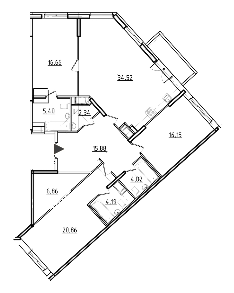 3-комнатная, 128 м² — ЖК ЖК Нахимов