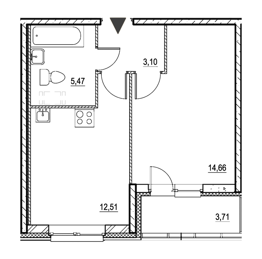1-комнатная, 38 м² — ЖК ЖК Охта Хаус