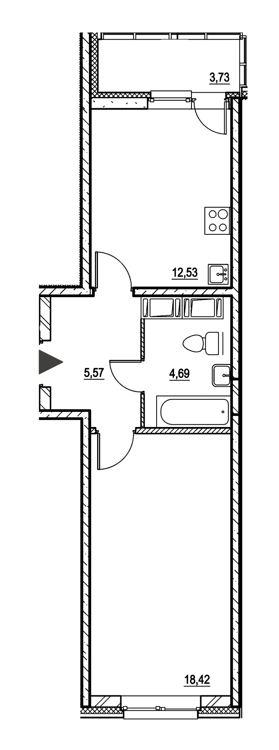 1-комнатная, 43 м² — ЖК ЖК Охта Хаус