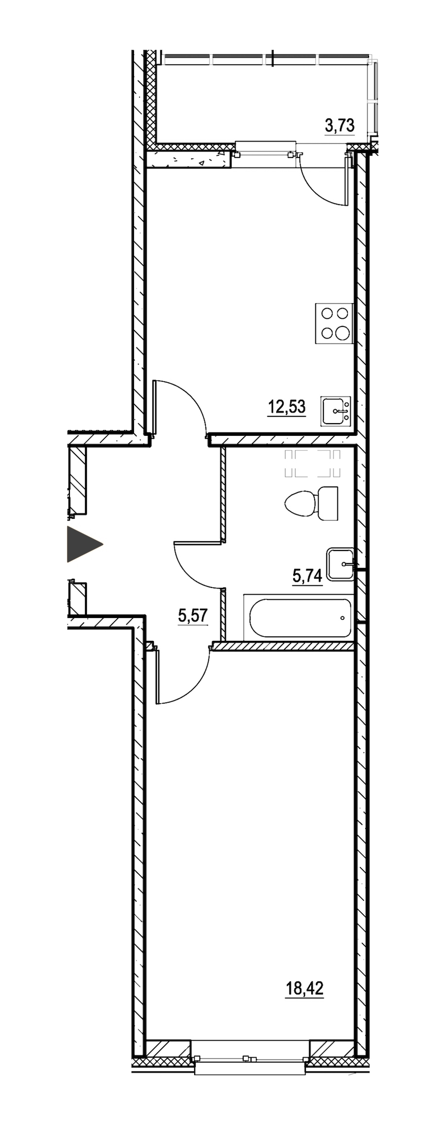 1-комнатная, 44 м² — ЖК ЖК Охта Хаус