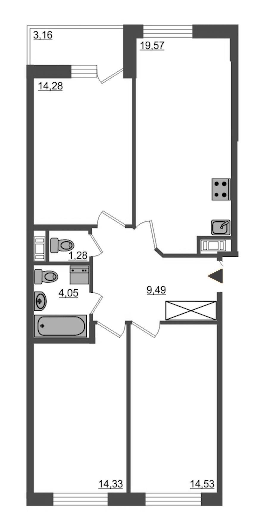 3-комнатная, 78 м² — ЖК ЖК Полис на московской