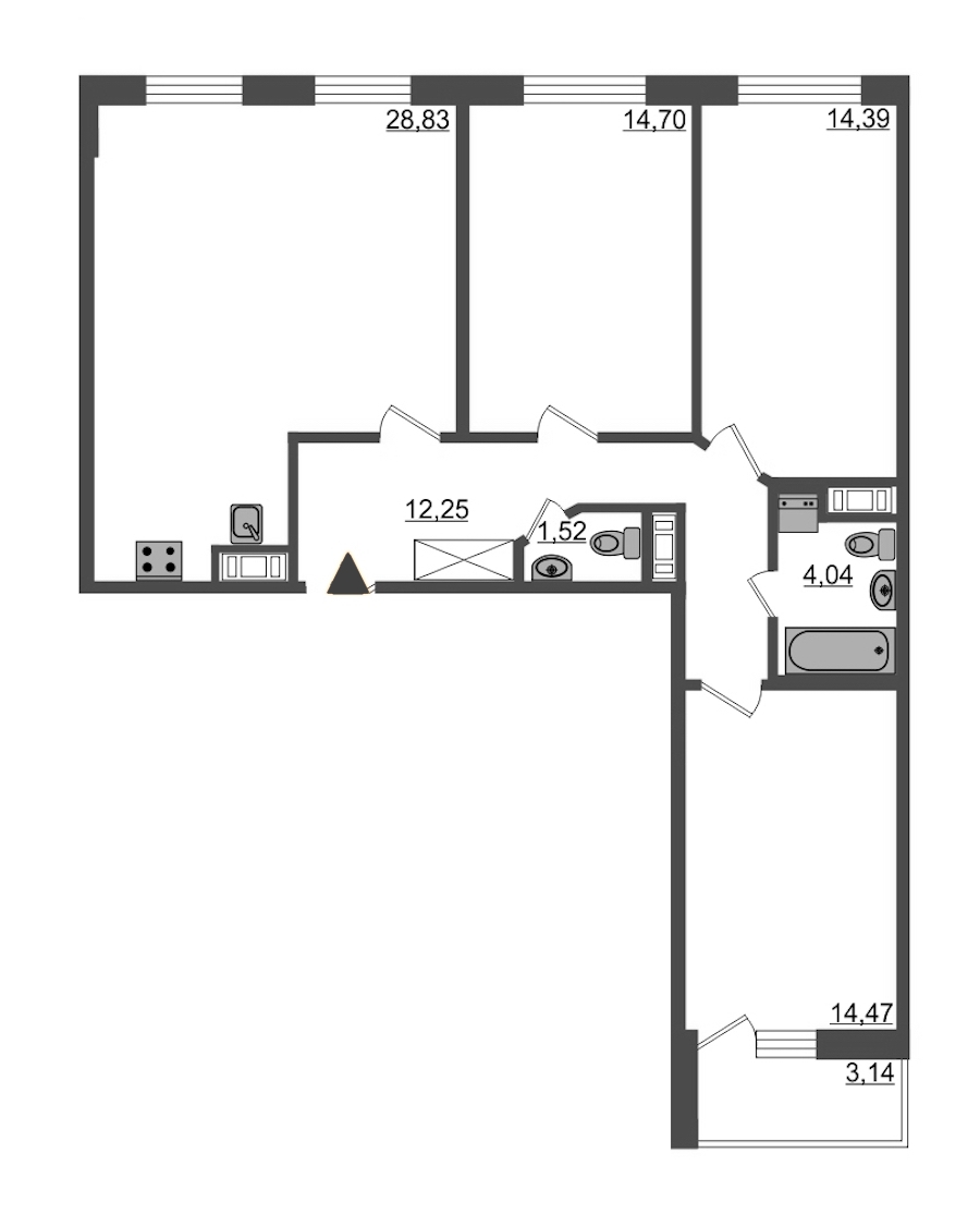 3-комнатная, 90 м² — ЖК ЖК Полис на московской
