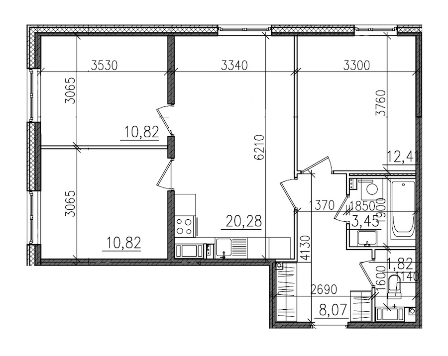 3-комнатная, 68 м² — ЖК ЖК Янила Драйв