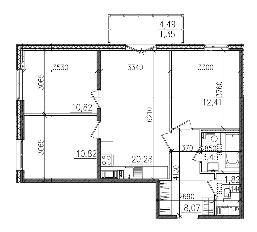 3-комнатная, 69 м² — ЖК ЖК Янила Драйв