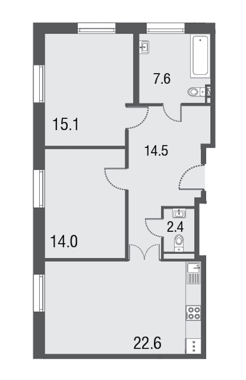 2-комнатная, 76 м² — ЖК Апарт-отель Русские сезоны