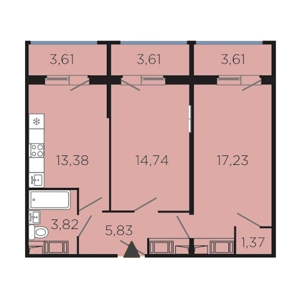 2-комнатная, 67 м² — ЖК Апарт-комплекс Like (Лайк)