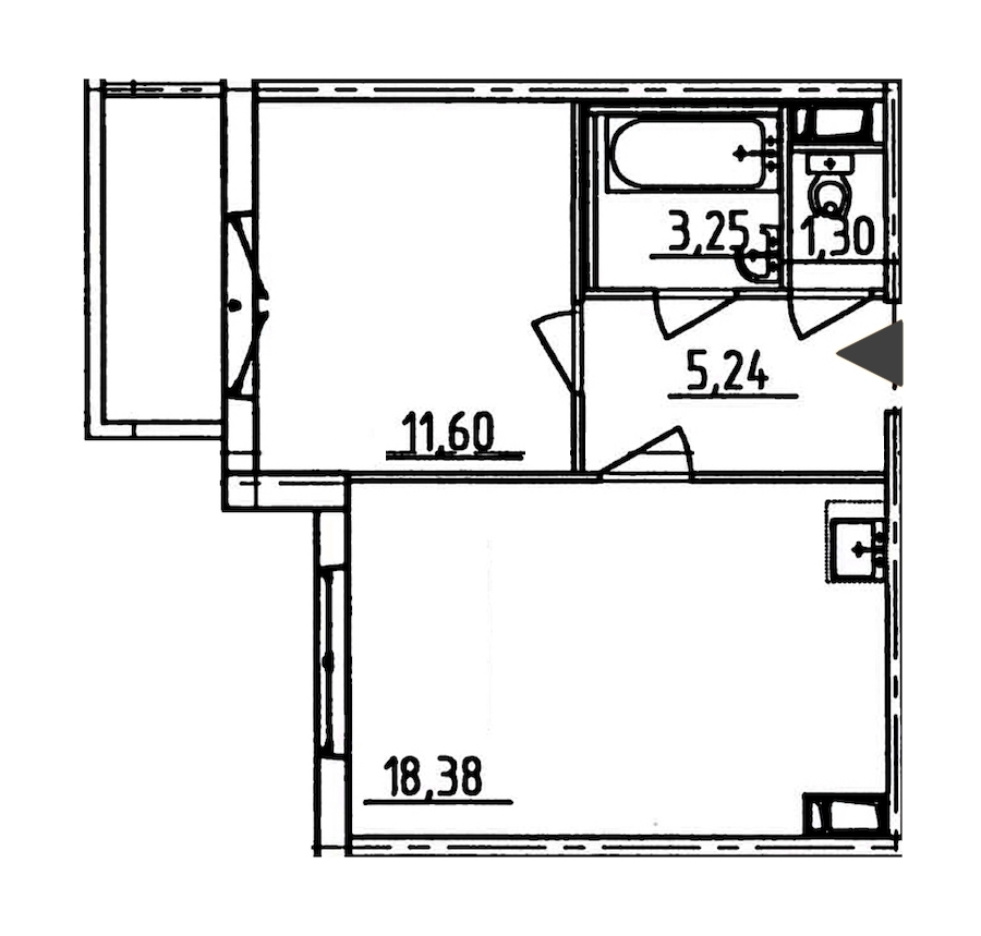 1-комнатная, 41 м² — ЖК ЖК Аэросити