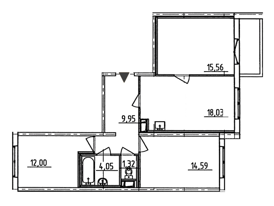 3-комнатная, 77 м² — ЖК ЖК Аэросити