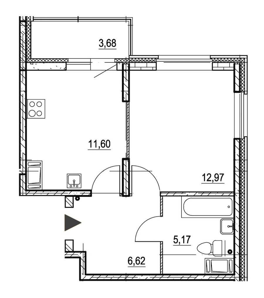1-комнатная, 38 м² — ЖК ЖК Охта Хаус