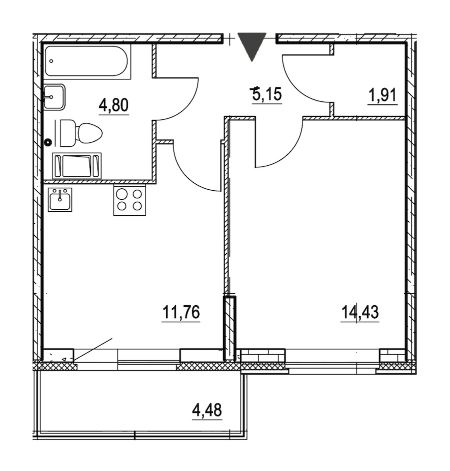 1-комнатная, 39 м² — ЖК ЖК Охта Хаус