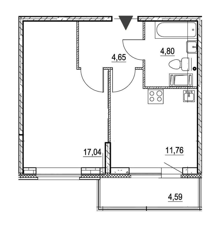 1-комнатная, 40 м² — ЖК ЖК Охта Хаус