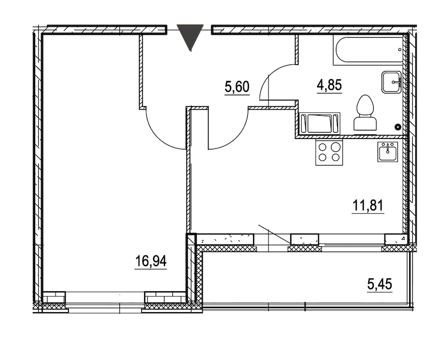 1-комнатная, 42 м² — ЖК ЖК Охта Хаус