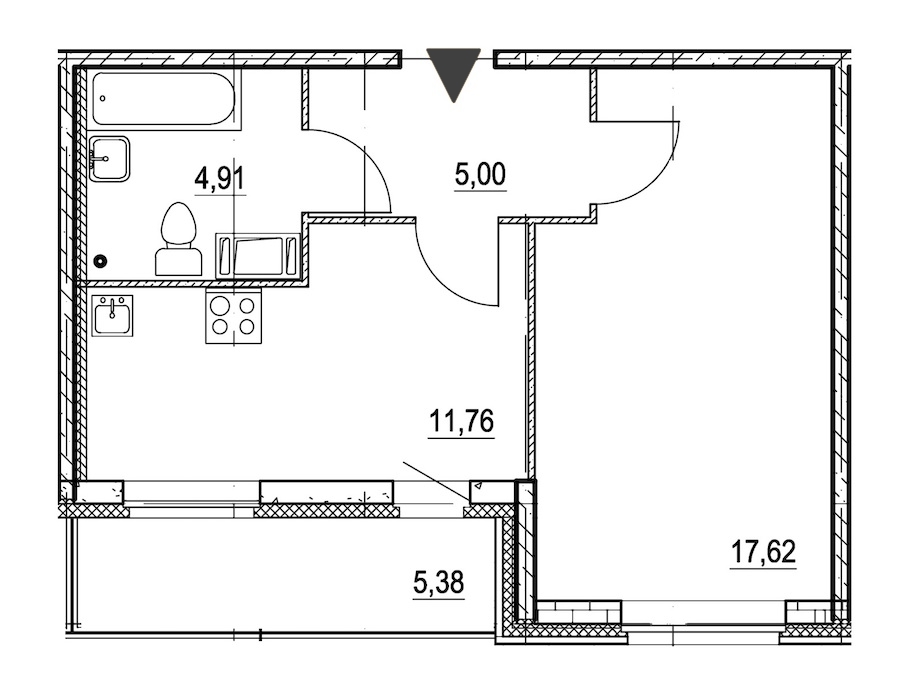 1-комнатная, 42 м² — ЖК ЖК Охта Хаус