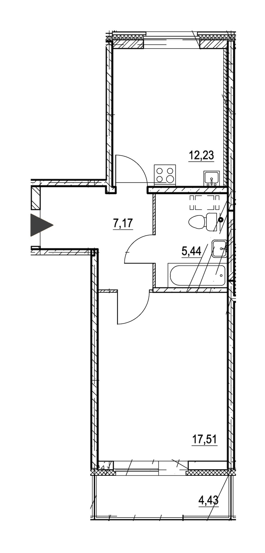 1-комнатная, 44 м² — ЖК ЖК Охта Хаус