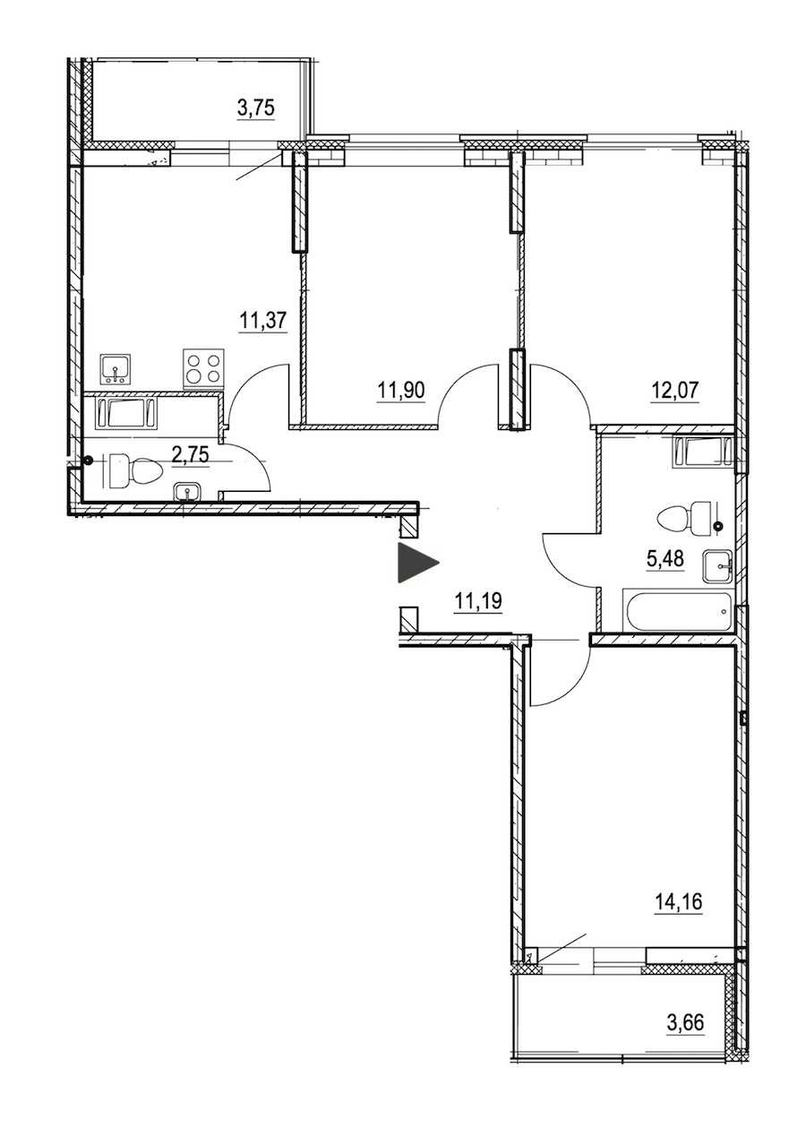 3-комнатная, 73 м² — ЖК ЖК Охта Хаус