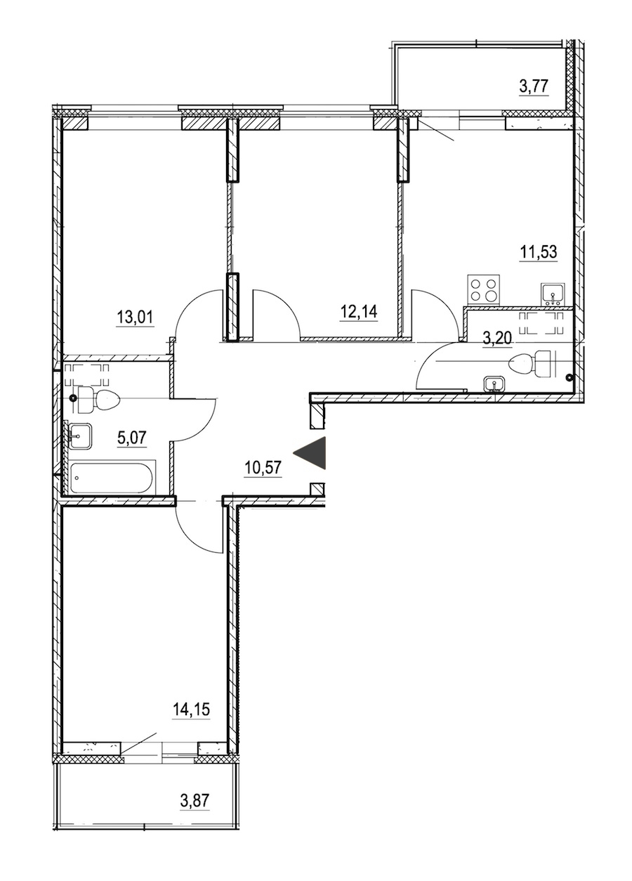 3-комнатная, 73 м² — ЖК ЖК Охта Хаус