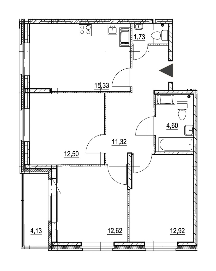 3-комнатная, 73 м² — ЖК ЖК Охта Хаус