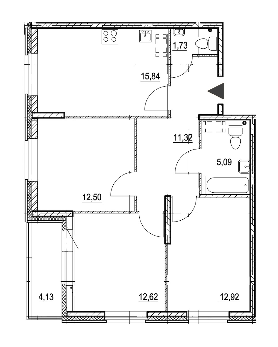 3-комнатная, 74 м² — ЖК ЖК Охта Хаус