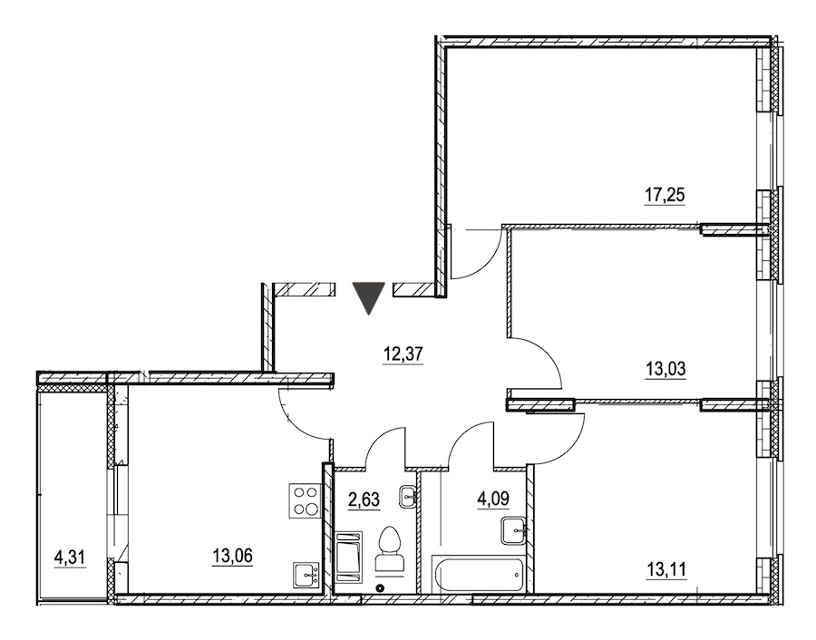 3-комнатная, 78 м² — ЖК ЖК Охта Хаус
