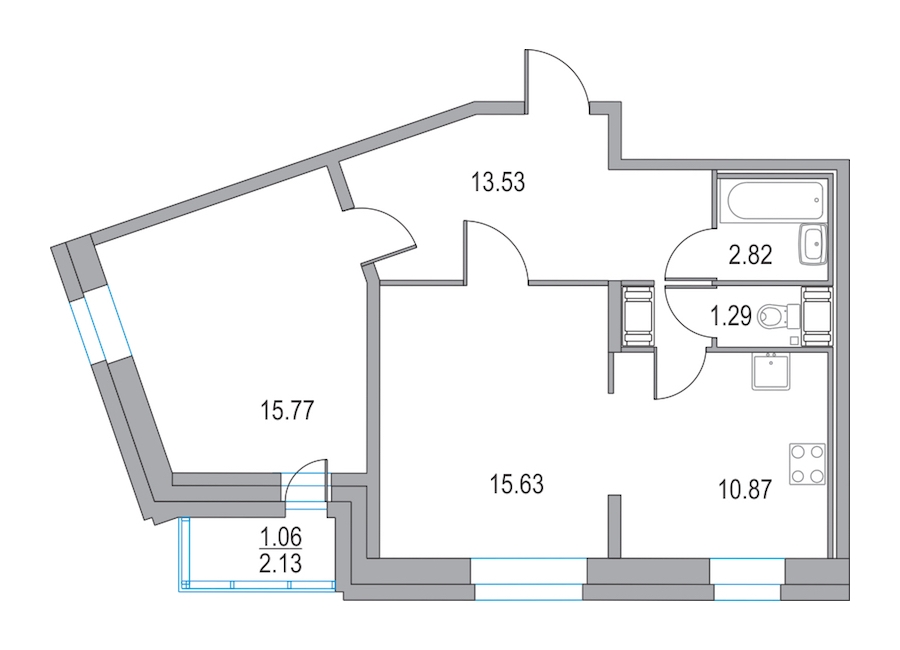 2-комнатная, 60 м² — ЖК ЖК Приморский квартал