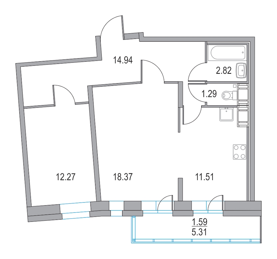 2-комнатная, 61 м² — ЖК ЖК Приморский квартал