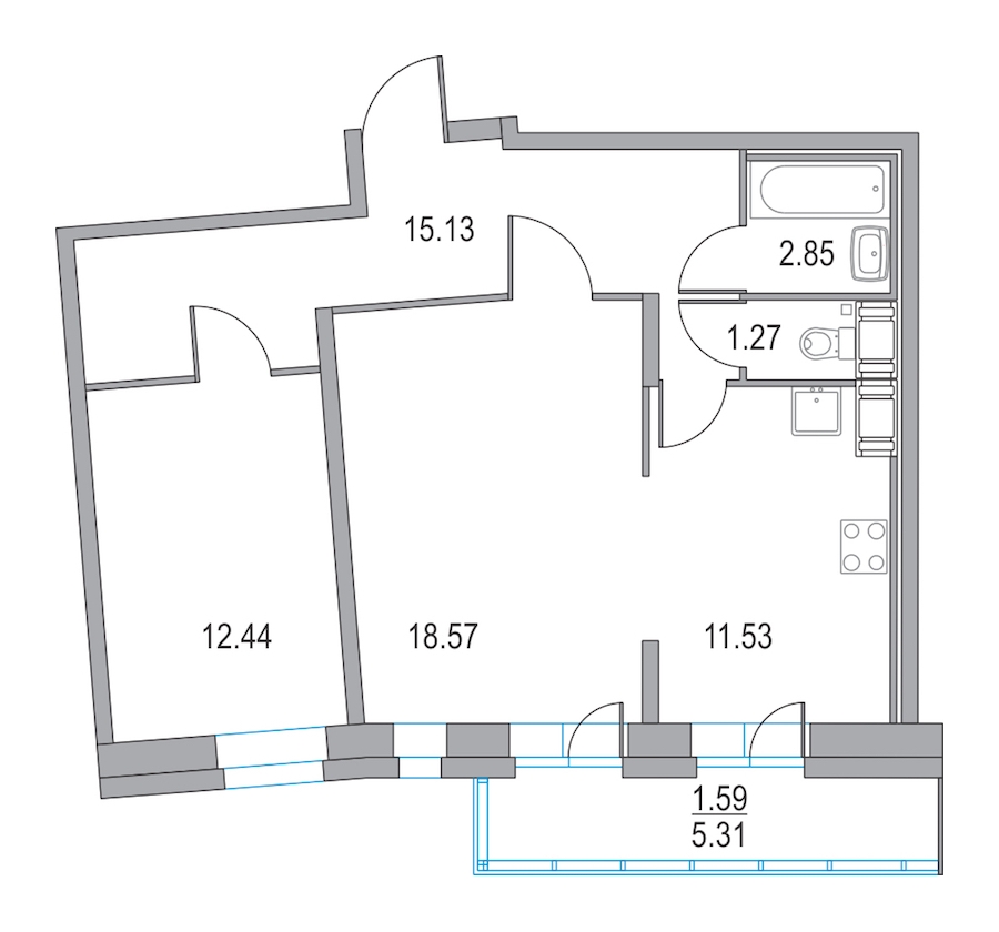 2-комнатная, 62 м² — ЖК ЖК Приморский квартал