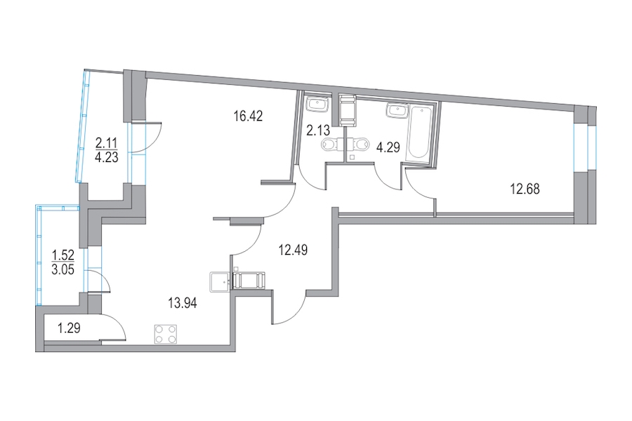 2-комнатная, 62 м² — ЖК ЖК Приморский квартал