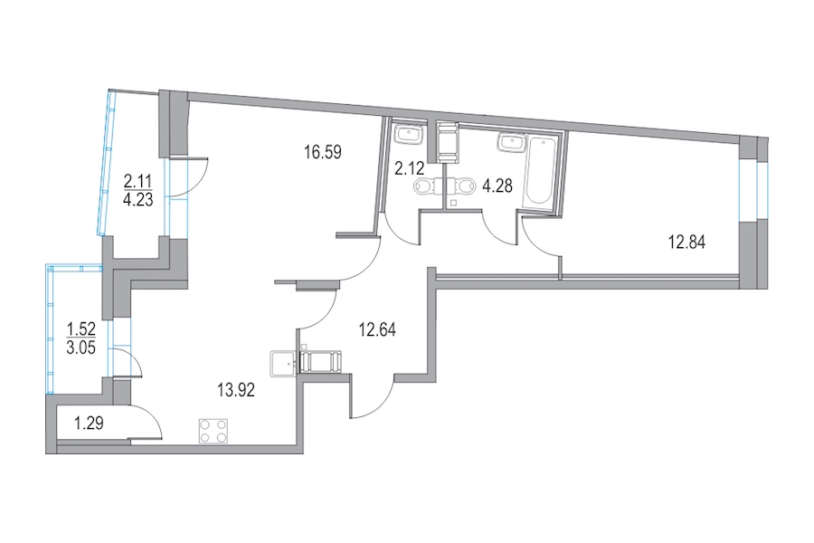 2-комнатная, 62 м² — ЖК ЖК Приморский квартал